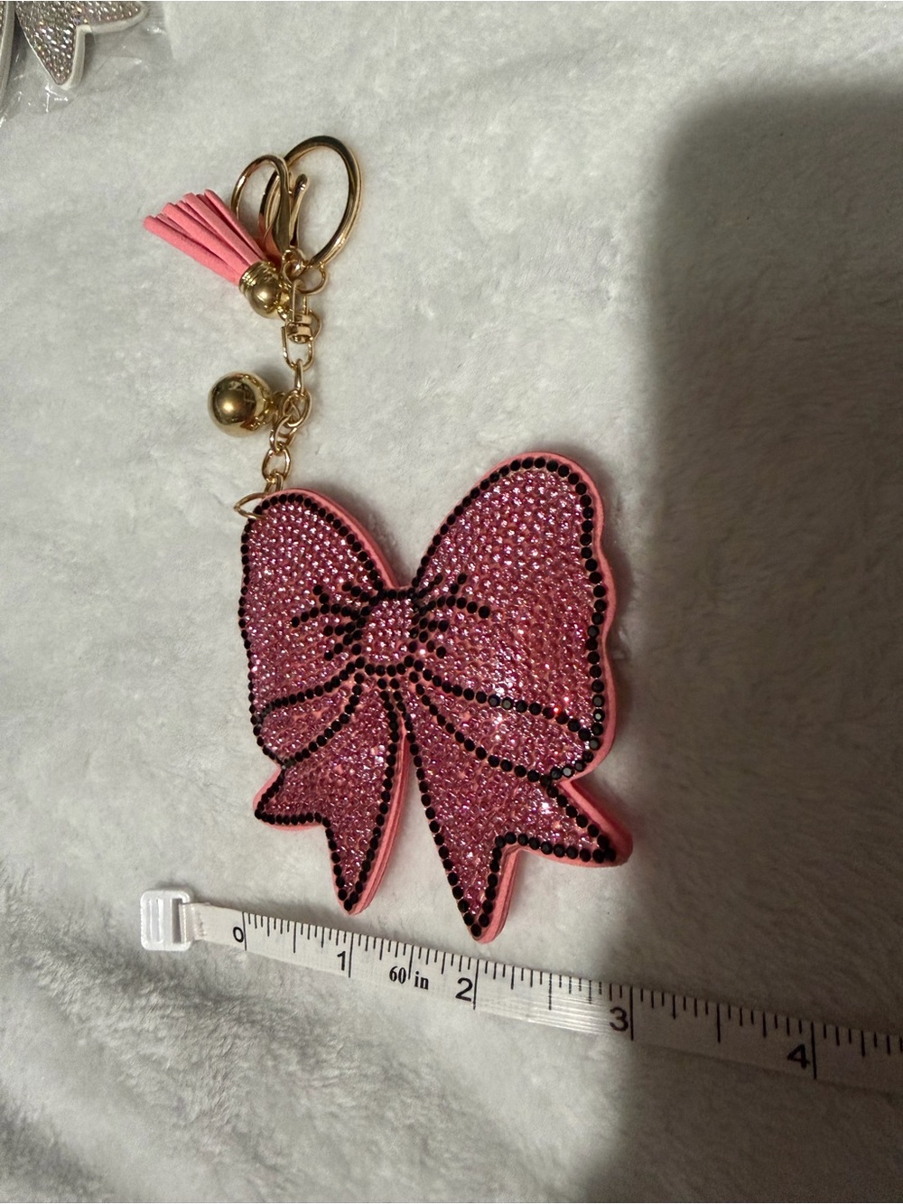 Pink Rhinestone Bow Key & Purse Charm with Tassel